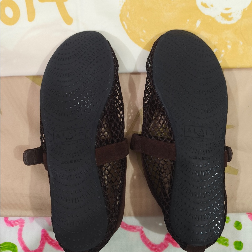 Alaia Brown Mesh Mary Jane Loafers with Strap - Picture 8 of 9